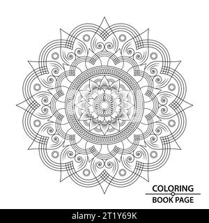 Black and White Ornamental Mandala Coloring Book Page for Children Editable Vector File Stock Vector