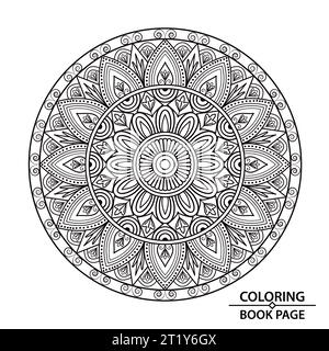 Circle Affirmations Mandala Design of Coloring Book Page for Kids and Adults. Easy Mandala Coloring Book Pages for Adults, Ability to Relax, Brain Exp Stock Vector