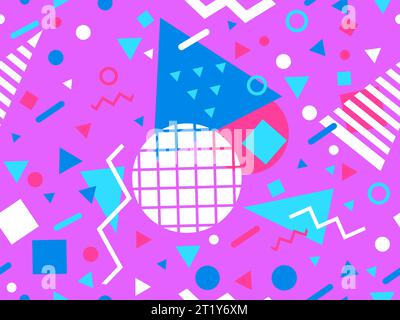 Memphis seamless pattern with geometric shapes in 80s and 90s style. Geometric shapes of different shapes and colors. Design of promotional products, Stock Vector