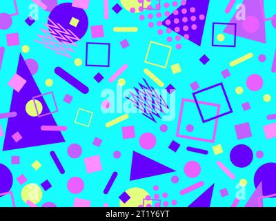 Geometric seamless pattern with memphis elements in 80s style. Colorful geometric pattern. Design of promotional products, wrapping paper and printing Stock Vector