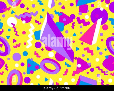 Memphis seamless pattern with 3d geometric shapes in 80s style. Colorful geometric pattern. Design of promotional products, wrapping paper and printin Stock Vector