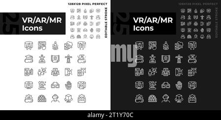 2D customizable light and dark VR, AR and MR icons set Stock Vector