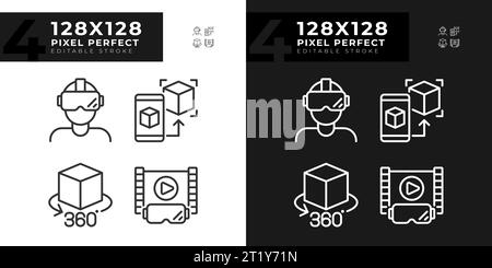 Simple editable light and dark VR, AR and MR icons pack Stock Vector