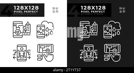 Pixel perfect light and dark VR, AR and MR thin line icons set Stock Vector