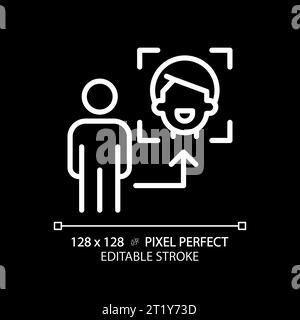 2D thin linear white face recognition icon Stock Vector