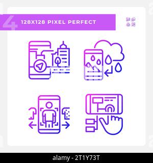Pixel perfect gradient VR, AR and MR thin line icons set Stock Vector