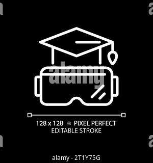 2D thin linear white VR goggles and education icon Stock Vector