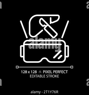 2D thin linear white futuristic device and VR glasses icon Stock Vector