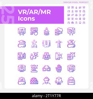 2D thin line gradient VR, AR and MR icons set Stock Vector