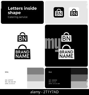 Grocery store branding monochrome template with logo Stock Vector