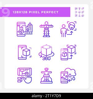 2D pixel perfect gradient VR, AR and MR icons Stock Vector