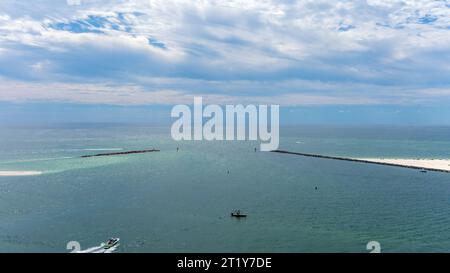 Aerial view of boats on the Gulf of Mexico at Perdido Pass in Orange Beach, Alabama Stock Photo