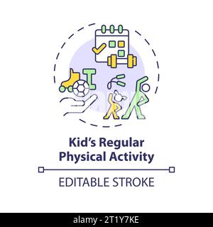 2D thin line icon kids regular physical activity concept Stock Vector