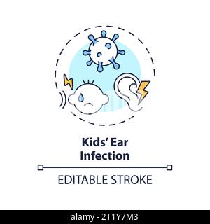 2D customizable thin line icon kids ear infection concept Stock Vector