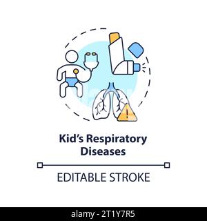 2D thin line icon kids respiratory disease concept Stock Vector