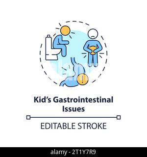 2D thin line icon kids gastrointestinal issues concept Stock Vector