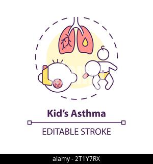 2D customizable thin line icon kids asthma concept Stock Vector