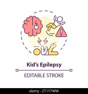 2D customizable thin line icon kids epilepsy concept Stock Vector