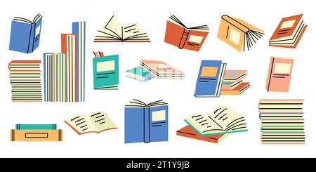 Books and reading color concept. Textbooks for academic studies. Digital illustrations for web page, mobile app, promo. Stock Vector
