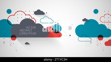 Abstract background with clouds. Technological theme using the plexus effect and various elements. Stock Vector