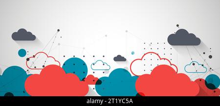 Abstract background with clouds. Technological theme using the plexus effect and various elements. Stock Vector