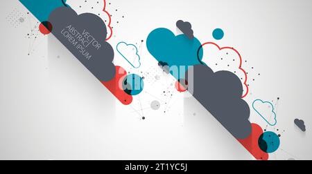 Abstract background with clouds. Technological theme using the plexus effect and various elements. Stock Vector