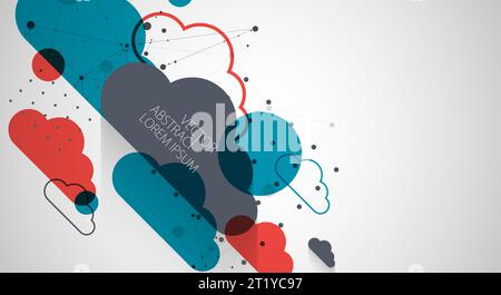 Abstract background with clouds. Technological theme using the plexus effect and various elements. Stock Vector