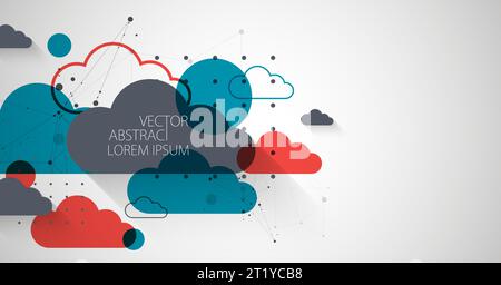 Abstract background with clouds. Technological theme using the plexus effect and various elements. Stock Vector