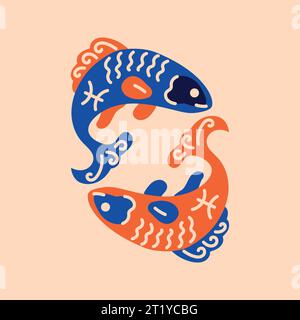 Pisces color line icon. Zodiac sign. Astrology and horoscope. Predictions and human character. Element water. Ruler Neptune. Stock Vector