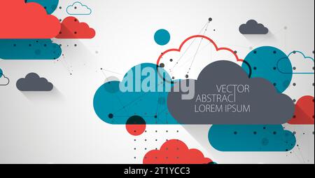 Abstract background with clouds. Technological theme using the plexus effect and various elements. Stock Vector