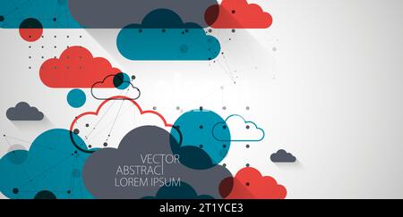 Abstract background with clouds. Technological theme using the plexus effect and various elements. Stock Vector