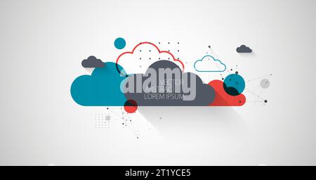 Abstract background with clouds. Technological theme using the plexus effect and various elements. Stock Vector