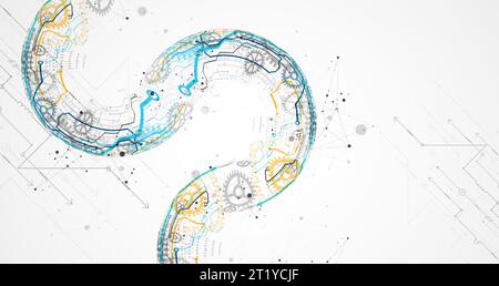 Abstract color vector background on a technological theme is created using many different technical elements. Global network concept. Stock Vector