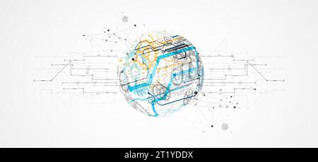 Abstract color vector background on a technological theme is created using many different technical elements. Global network concept. Stock Vector