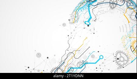 Abstract color vector background on a technological theme is created using many different technical elements. Global network concept. Stock Vector