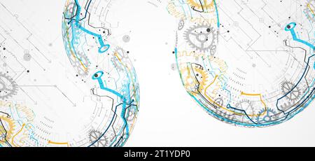 Abstract color vector background on a technological theme is created using many different technical elements. Global network concept. Stock Vector