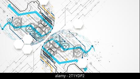 Abstract color vector background on a technological theme is created using many different technical elements. Global network concept. Stock Vector