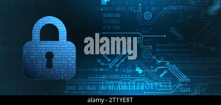Abstract technological background on the topic of information security. Abstract lock icon with numbers in the middle of the outline. Stock Vector