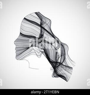 The silhouette of a human head is filled with waves. Abstract vector background. Stock Vector