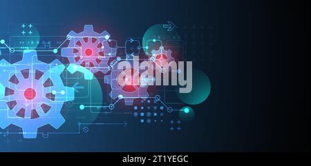 Abstract  technological background  with glowing cogwheels. Vector Stock Vector