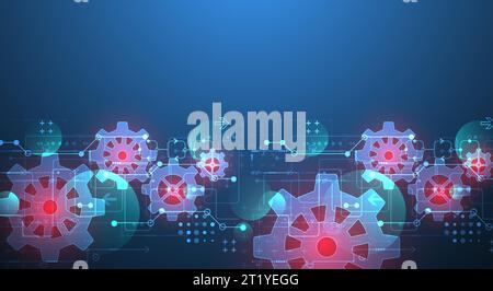 Abstract  technological background  with glowing cogwheels. Vector Stock Vector