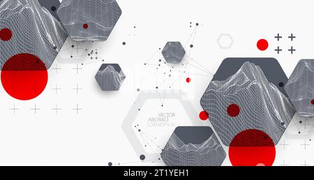 Modern science or technology abstract background using hexagonal shapes. Wireframe spot surface illustration. Vector. Stock Vector