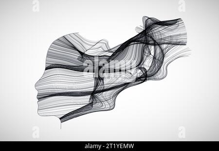 The silhouette of a human head is filled with waves. Abstract vector background. Stock Vector