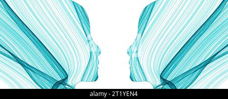 The silhouette of a human head is filled with waves. Abstract vector background. Stock Vector