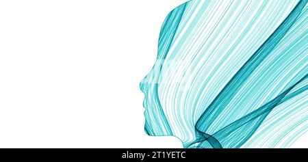 The silhouette of a human head is filled with waves. Abstract vector background. Stock Vector