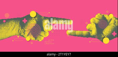 Hand pointing sign. Direction pointer. Halftone vector. Stock Vector