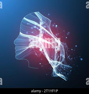 The silhouette of a human head is filled with waves. Abstract neon vector background. Stock Vector