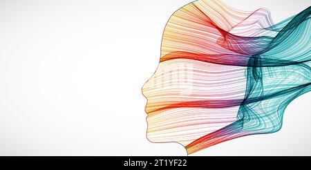 The silhouette of a human head is filled with waves. Abstract vector background. Stock Vector