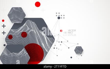 Modern science or technology abstract background using hexagonal shapes. Wireframe spot surface illustration. Vector. Stock Vector