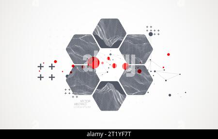Modern science or technology abstract background using hexagonal shapes. Wireframe spot surface illustration. Vector. Stock Vector